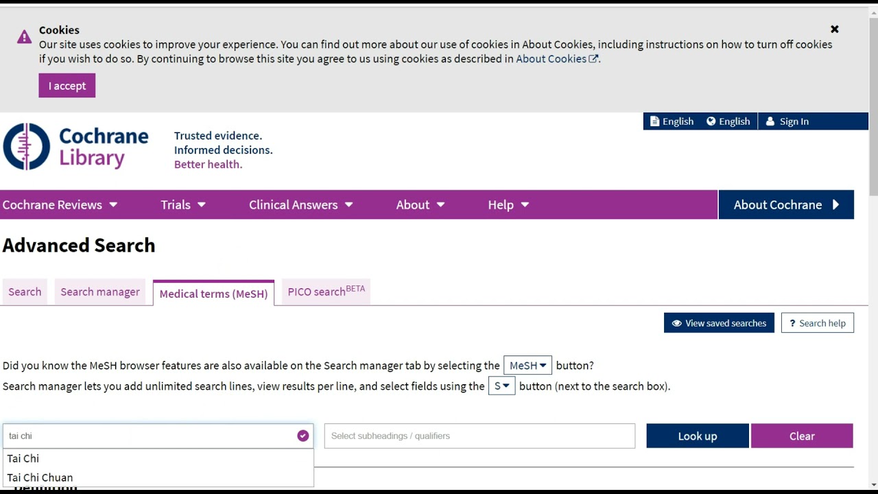 Cochrane Library - Using the Advanced Search
