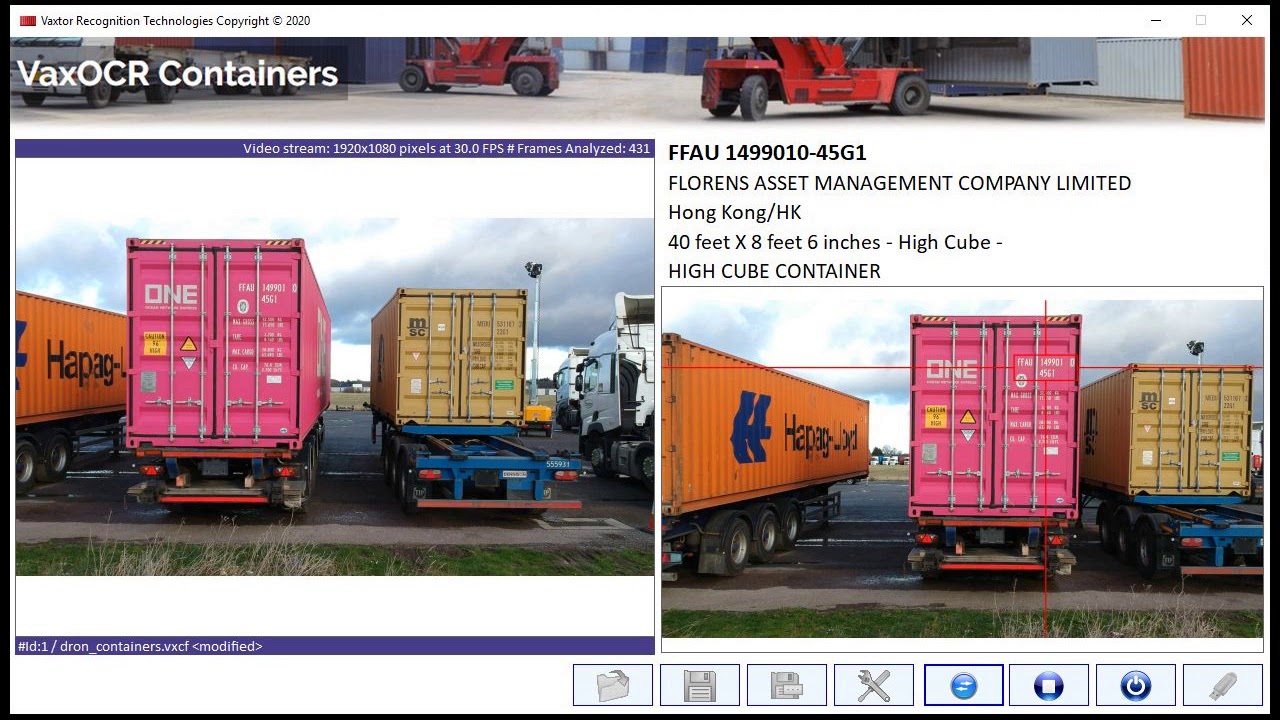 Vaxtor OCR Containers Codes Recognition from a Drone