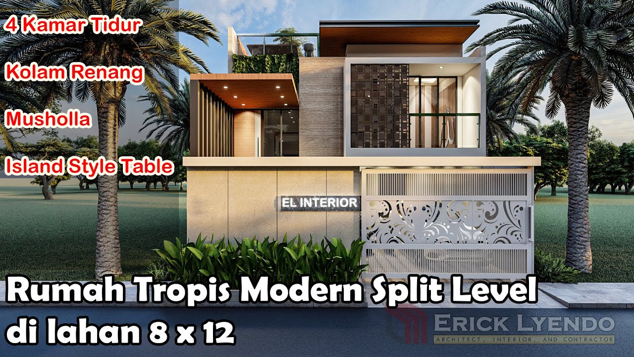 Desain Rumah Tropis Modern, 2 lantai split level di lahan 8x12.. ada kolam renang - ELteam studio