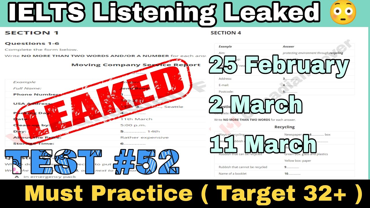 Real Exam Listening Test Leaked 😱 | 25 feb , 11 march & 2 march | Try to achieve 7+ Band #FEBRUARY