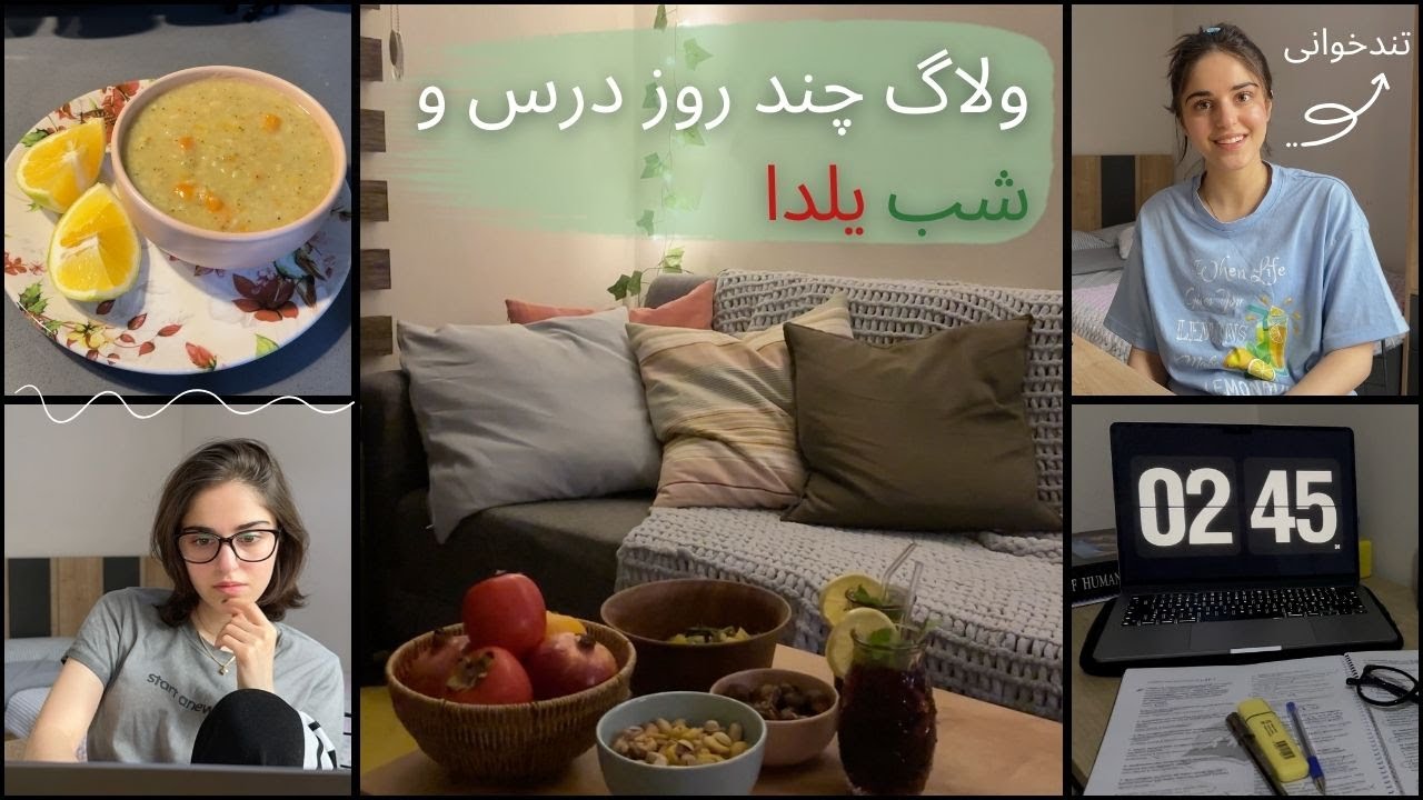 ولاگ درسی چند روزه 📚 شب یلدا 🍉 چندتا ترفند تندخوانی ⏳خوبی و سختی های مهاجرت ✈️
