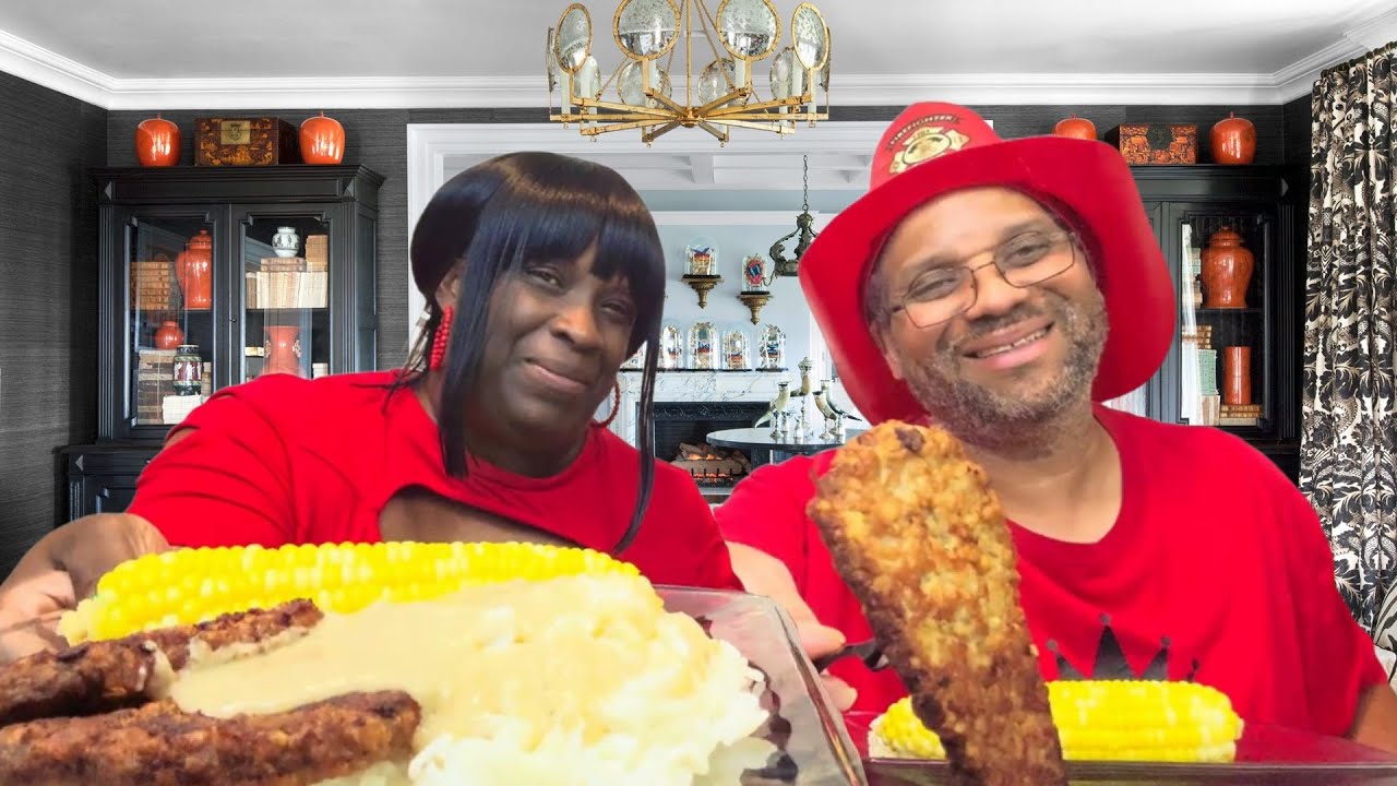 FRIED CUBE STEAK & RICE + CORN SMOTHERED IN GRAVY MUKBANG!