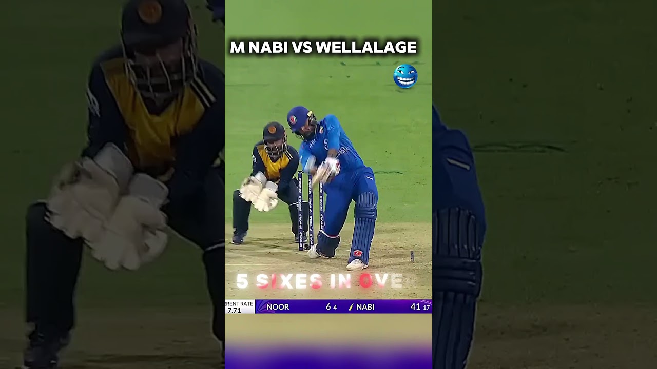 5 SIXES IN OVER Mohammed NABI vs WELLALAGE | SRI VS AFG #cricket #afghanistancricket #asiacup