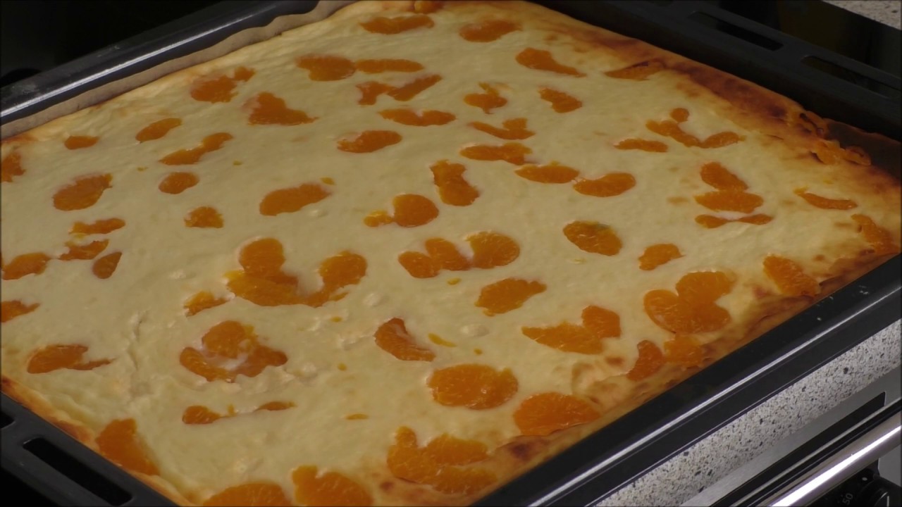 glasierter / eleganter Käsekuchen vom Blech mit Mandarinen