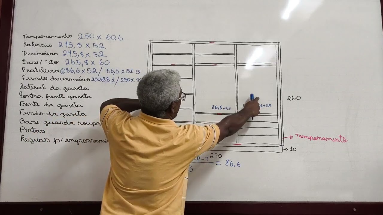Plano de corte de guarda roupas com porta de correr.