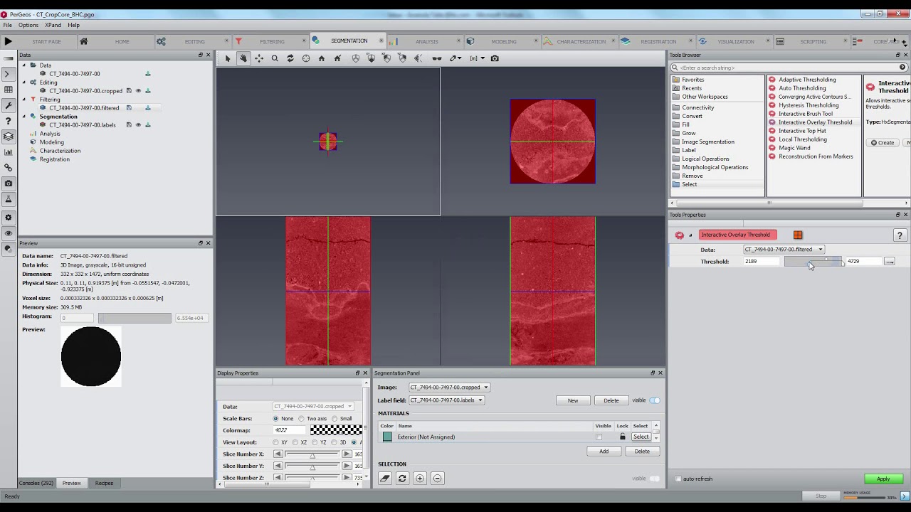 PerGeos Software | Cropping and correcting the beam hardening of a core sample