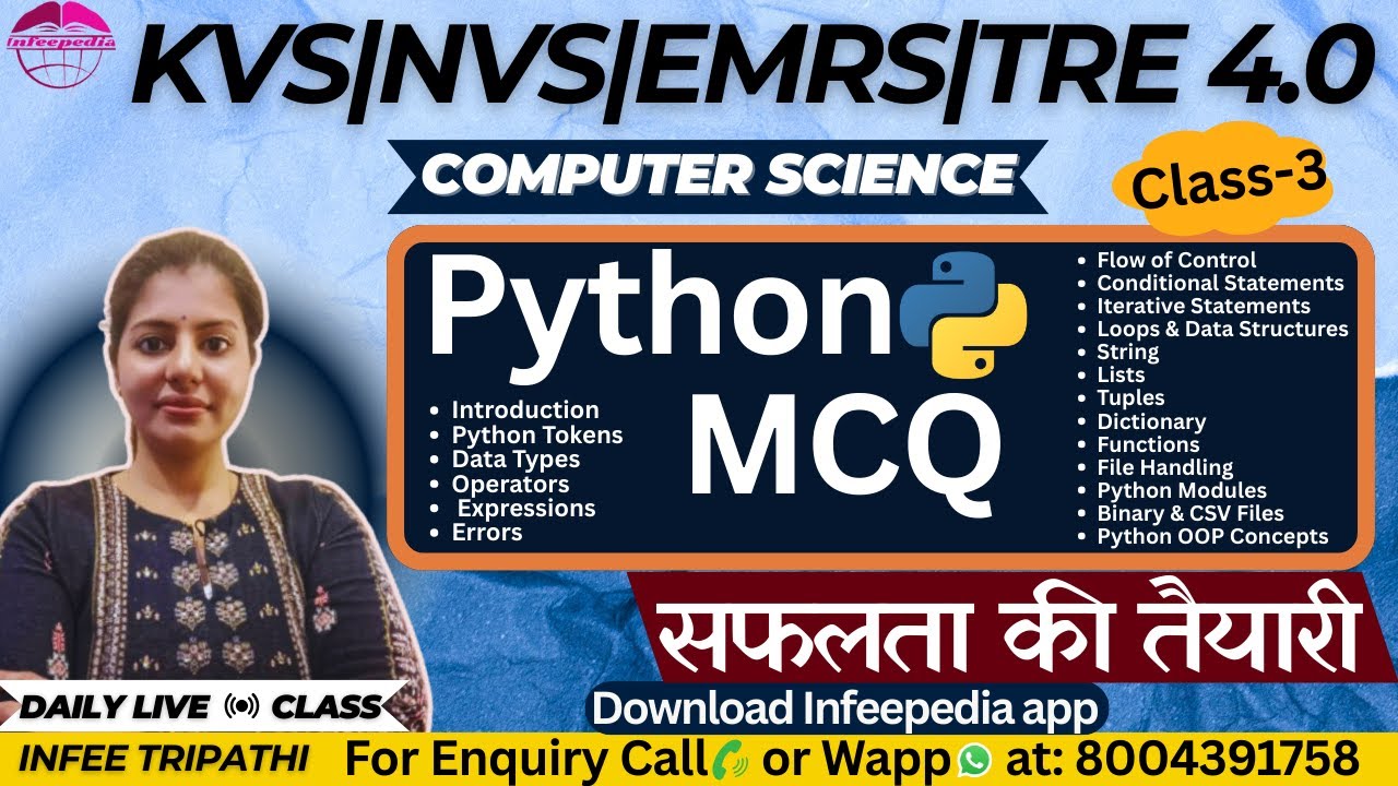 Complete Python Theory and MCQ | C-3| KVS/NVS/DSSSB/TRE4.0/ LT GRADE Computer Science by Infee ma'am