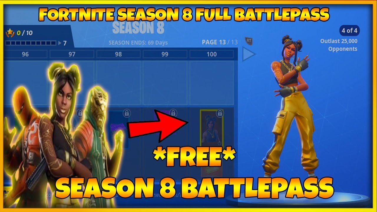 FORTNITE SEASON 8 FULL BATTLE PASS & SEASON 8 SKINS (FORTNITE SEASON 8 ALL UNLOCKS ON BATTLE PASS)