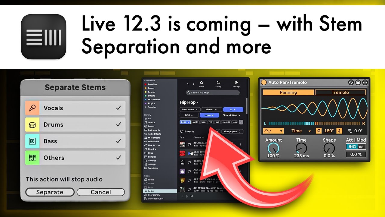 Ableton Live 12.3 (разделение основ, интеграция сращивания, группы отскока, тремело)