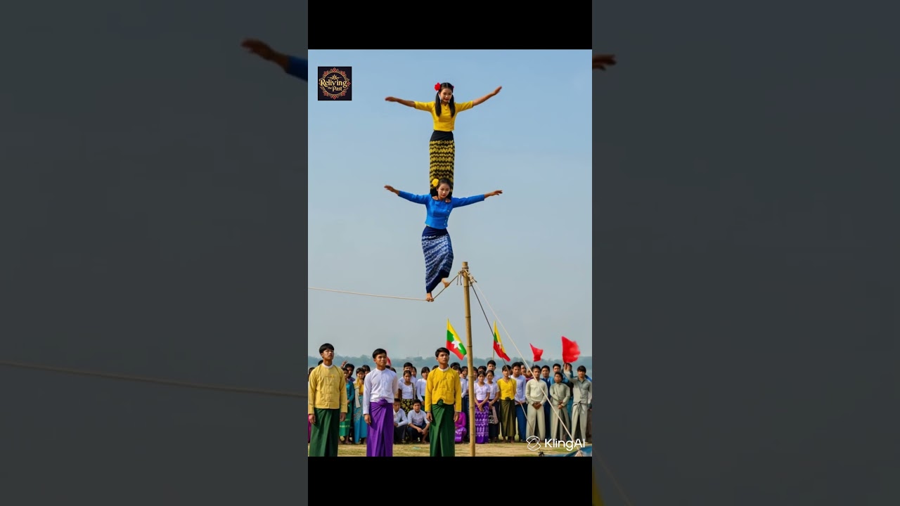 More skillful AI Burmese women's Tightrope walking skills #ai #aigenerated #myanmar #whisk #klingai