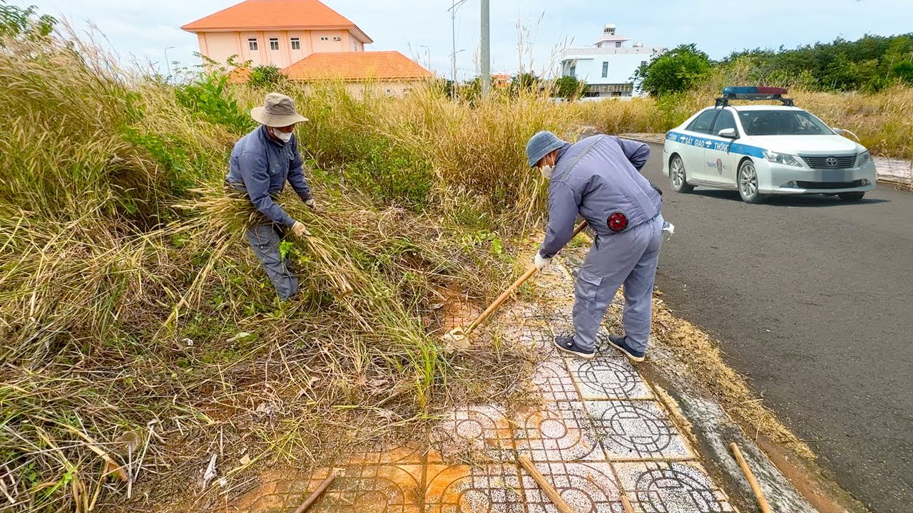 CLEANING UP the sidewalk near the POLICE HEADQUARTERS and the satisfying ending | Clean Up Lawn