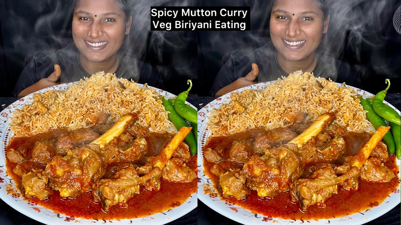 Spicy Mutton Curry Veg Biryani Eating Challenge | Video 217