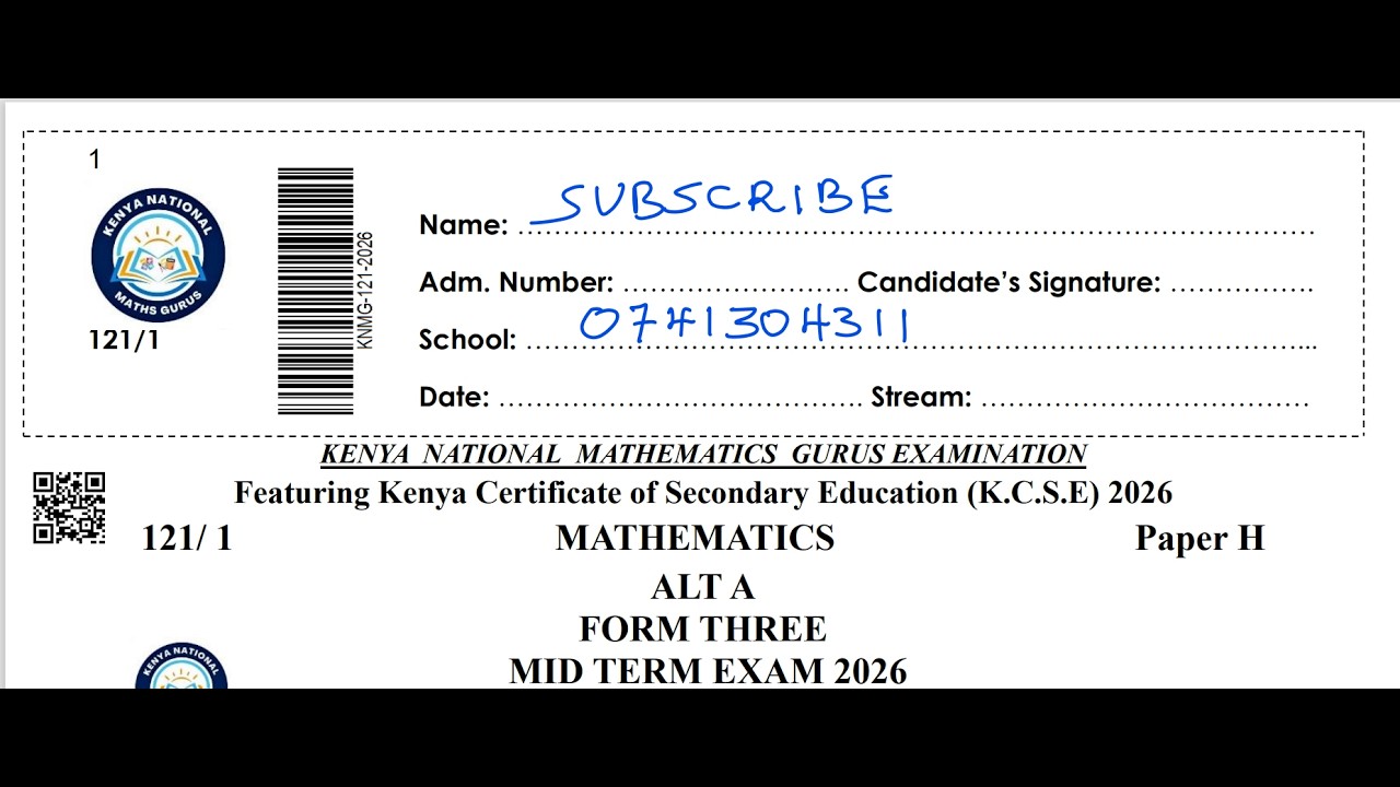 KENYA NATIONAL MATHS GURUS – FORM 3 MATHEMATICS PAPER 1 SECTION I | 2026