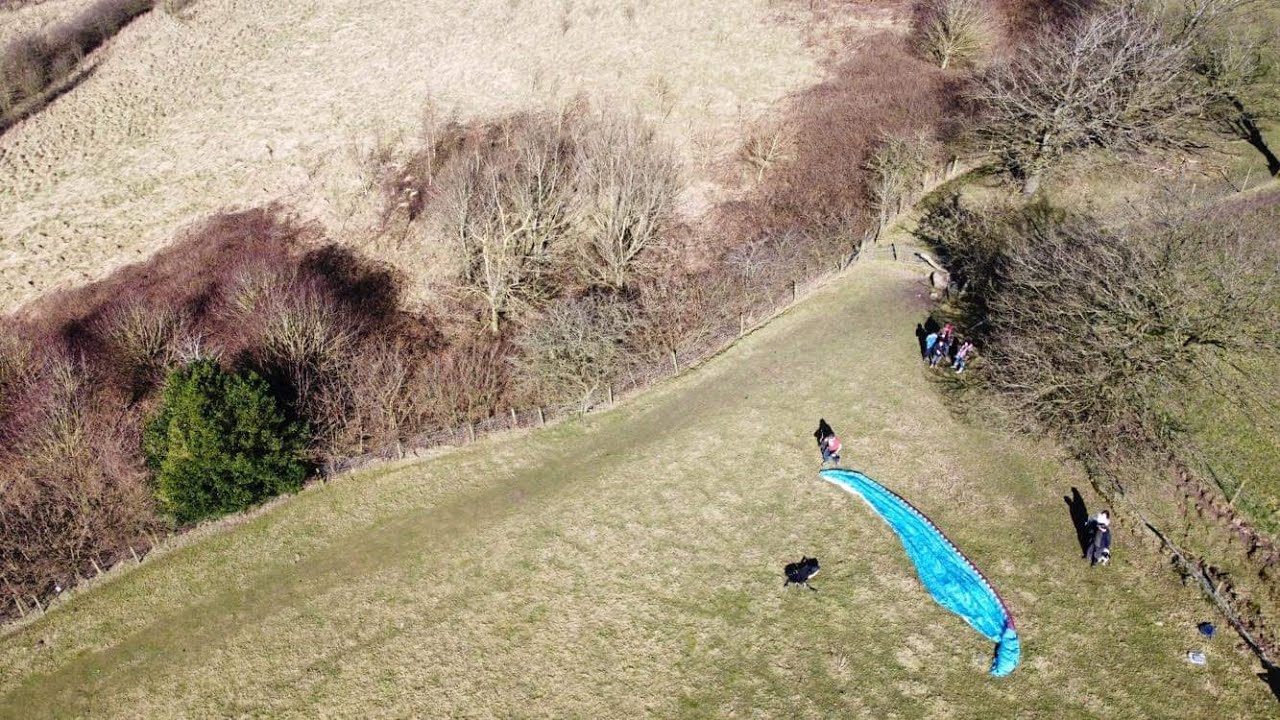 Drone footage of Local hill nil wind launch practice (Need more wind). First attempt.