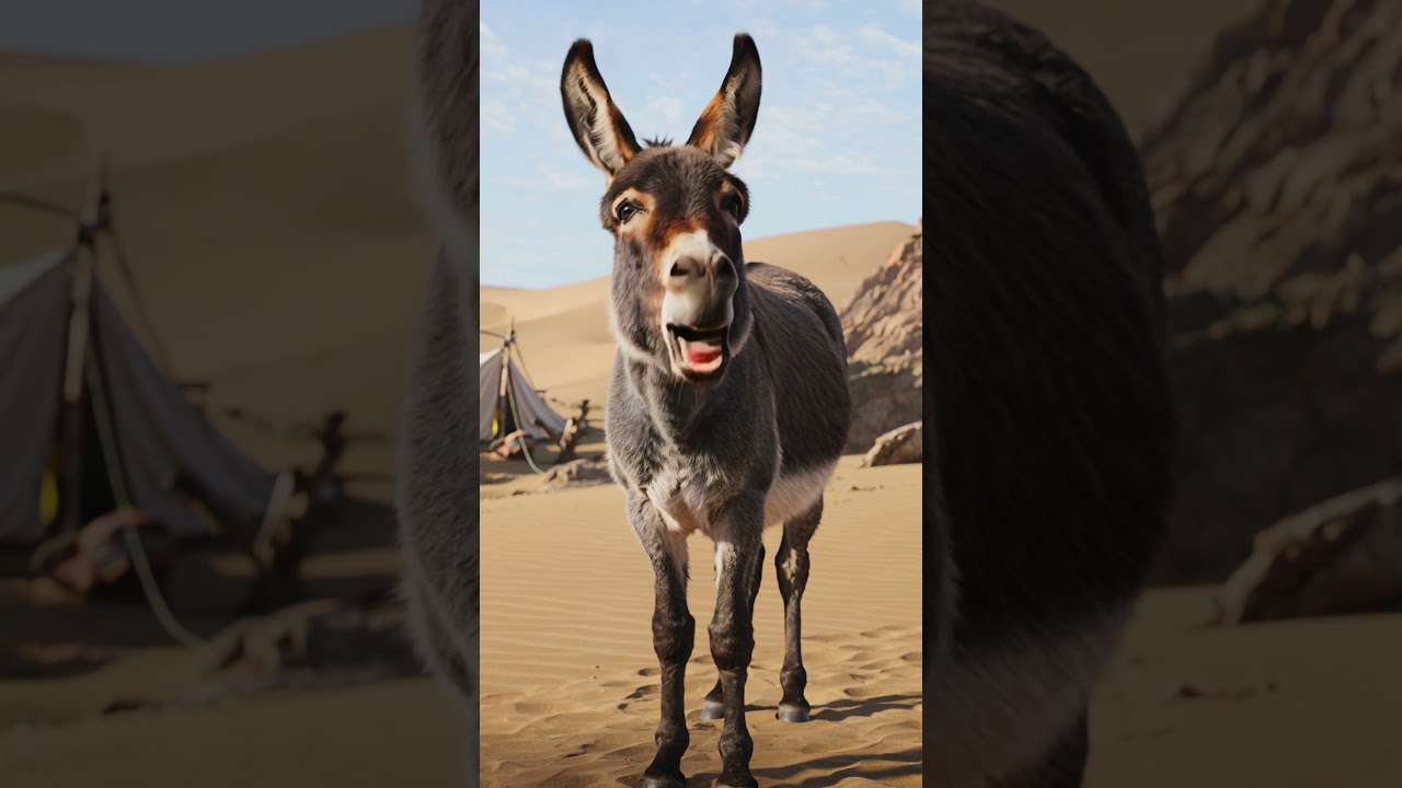 Donkey Braying Loudly in a Desert Camp | Real Animal Reaction