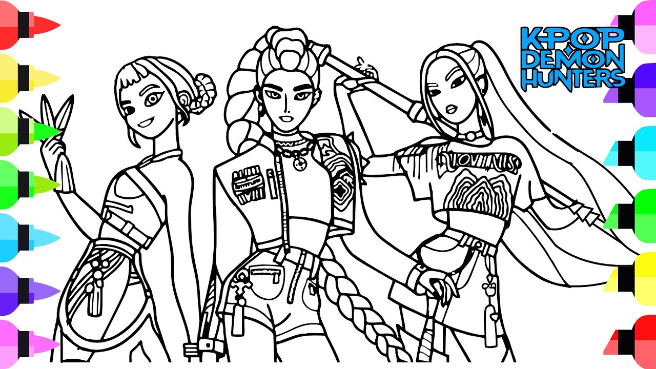 KPop Demon Hunters Coloring Pages / How to Color Girls Rumi, Mira, Zoey from HUNTRIX