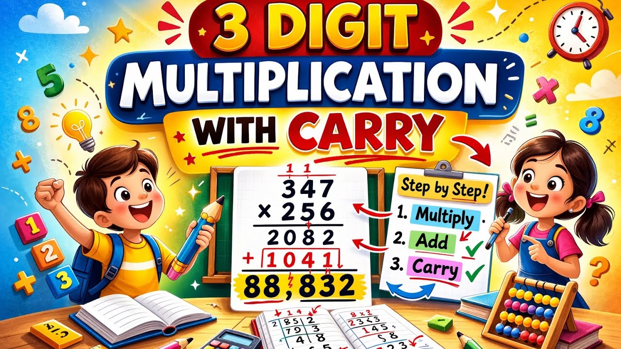3 Digit Multiplication With Carry | Easy Step-by-Step Method for Kids