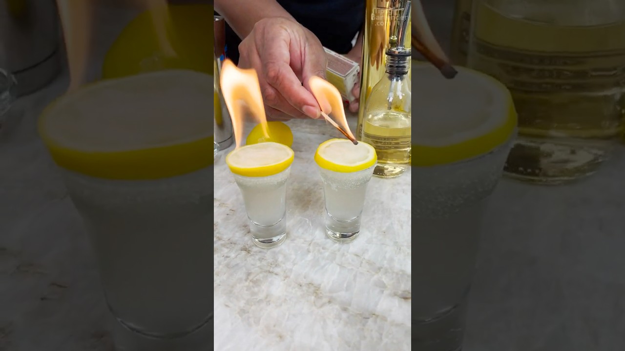 Flaming Lemon Drop Shot #lemon #cocktail