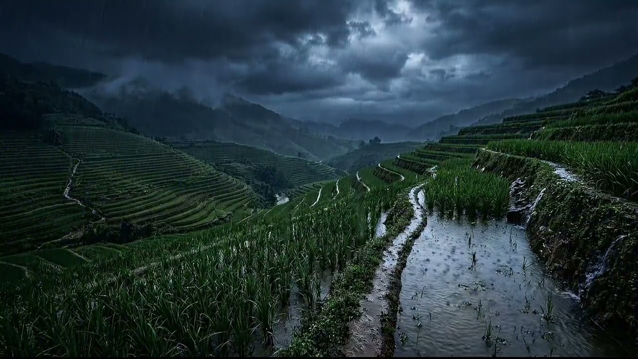 Ultra HD Heavy Rain Falling on River Real Rain Sounds ASMR 