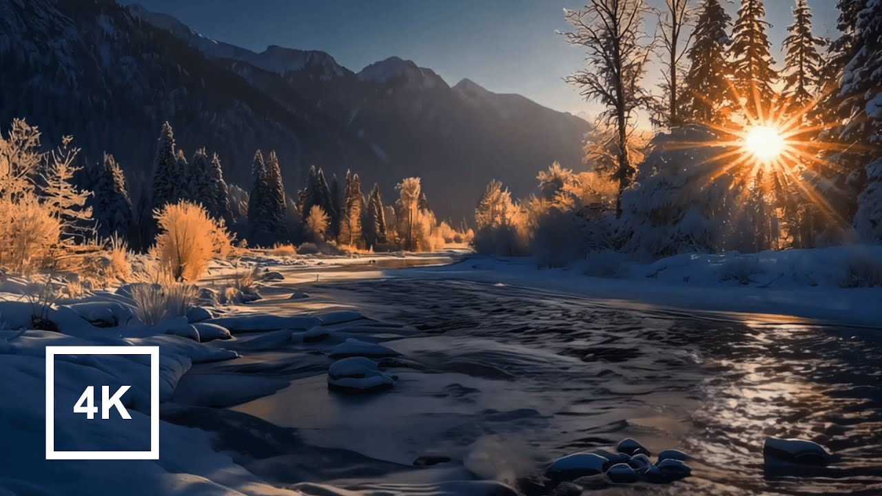 Calm Winter Nature Ambience ❄️ Flowing River Sounds for Relaxation