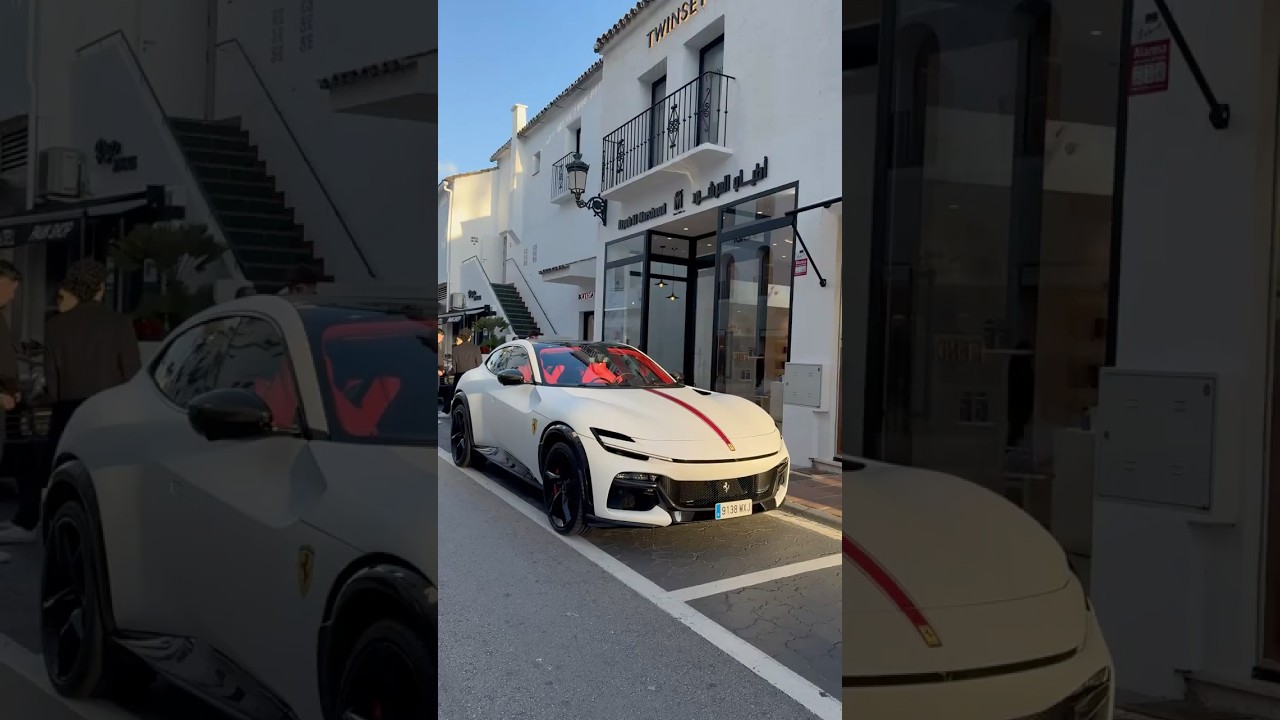 Ferrari Purosangue 🤍🔥 Matte White with Red Leather in Puerto Ban&uacute;s, Marbella! 🌴🇪🇸