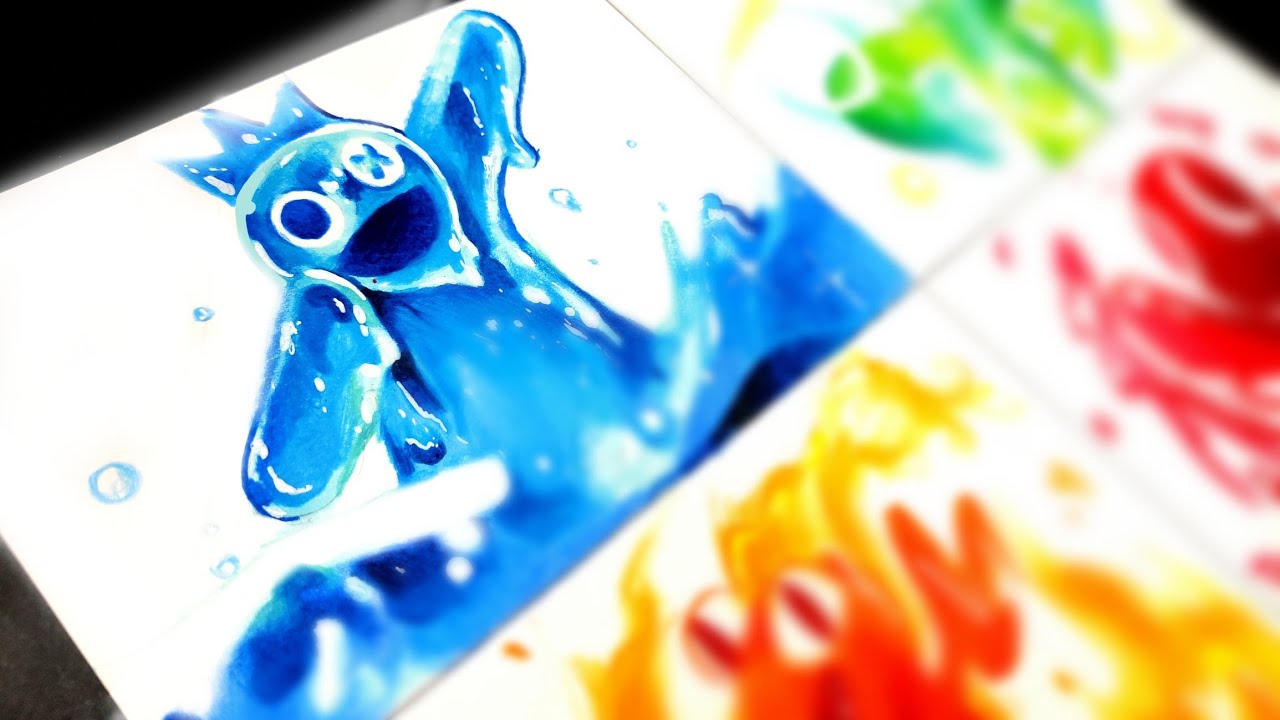 Drawing - ROBLOX Element Rainbow Friends / Water Blue, Cure Green / Fire Orange / Blood Red CONCEPT