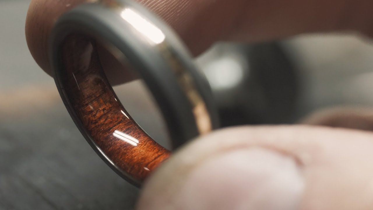 Making a black titanium ring with gold and wood inlays