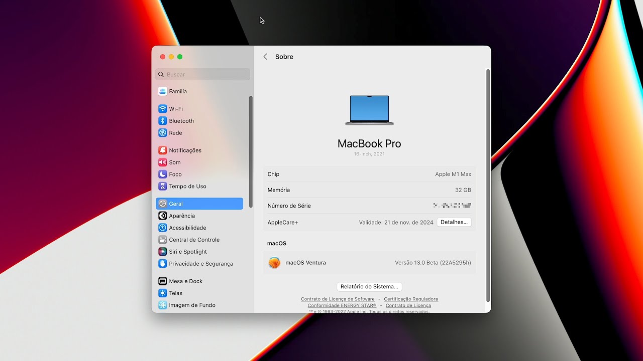 Ajustes do Sistema no macOS Ventura 13