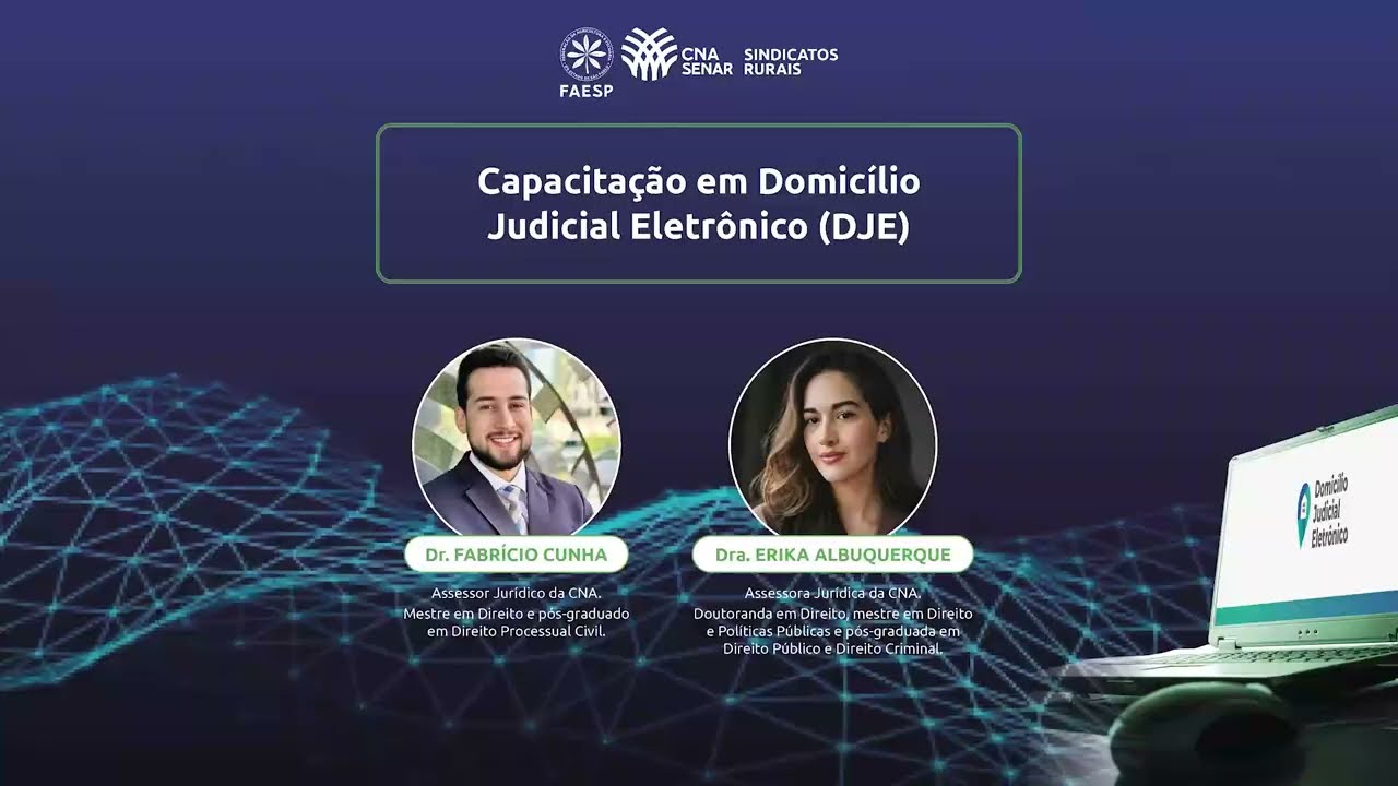 Sistema Faesp/Senar-SP - Evento online Capacitação em Domicílio Judicial Eletrônico (DJE)