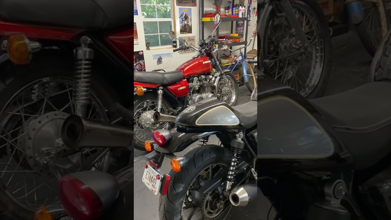 Motorcycle Garage- Kawasaki KZ650, Monster Moto minibike, Triumph Bonneville