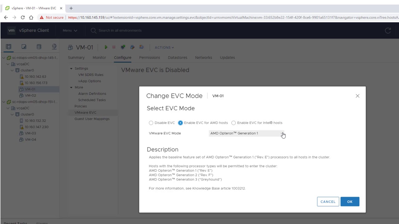 Using Enhanced vMotion Compatibility for VMs in the HTML5 vSphere Client