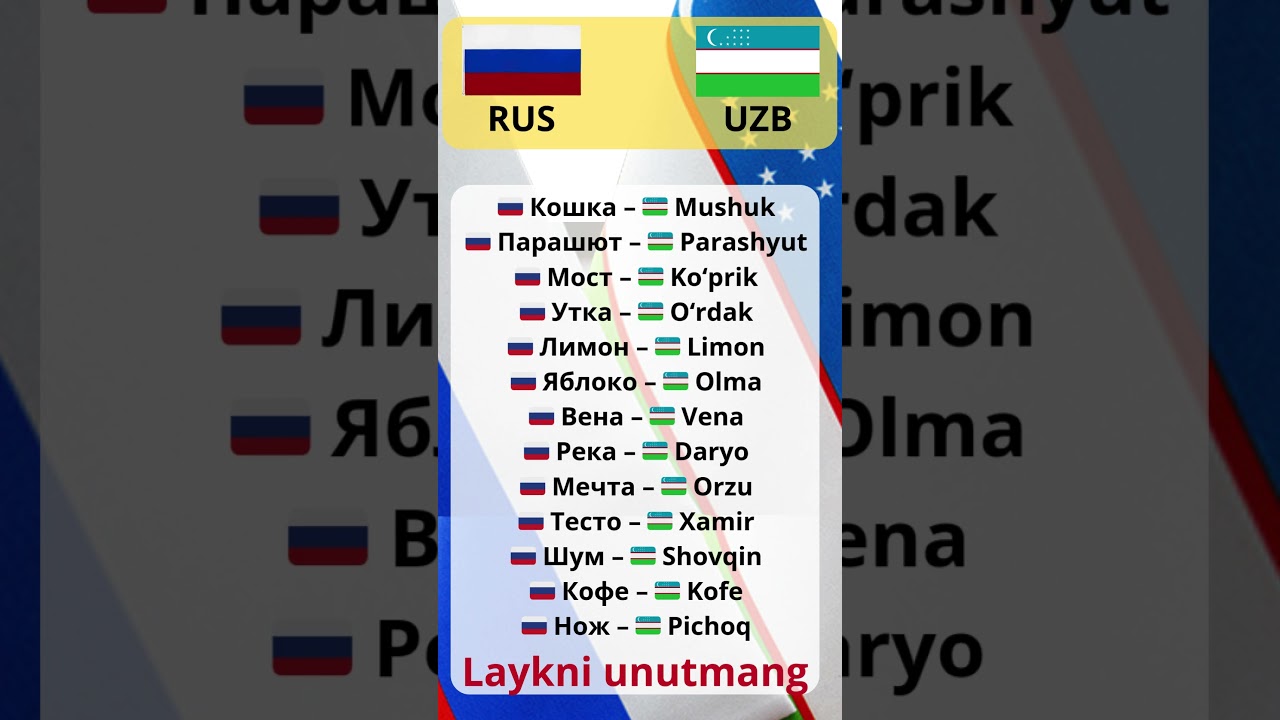 RUSCHA UZBEKCHA Lug'at #rus #uzb #Lug'at Layk va Obuna bo'ling Iltimos