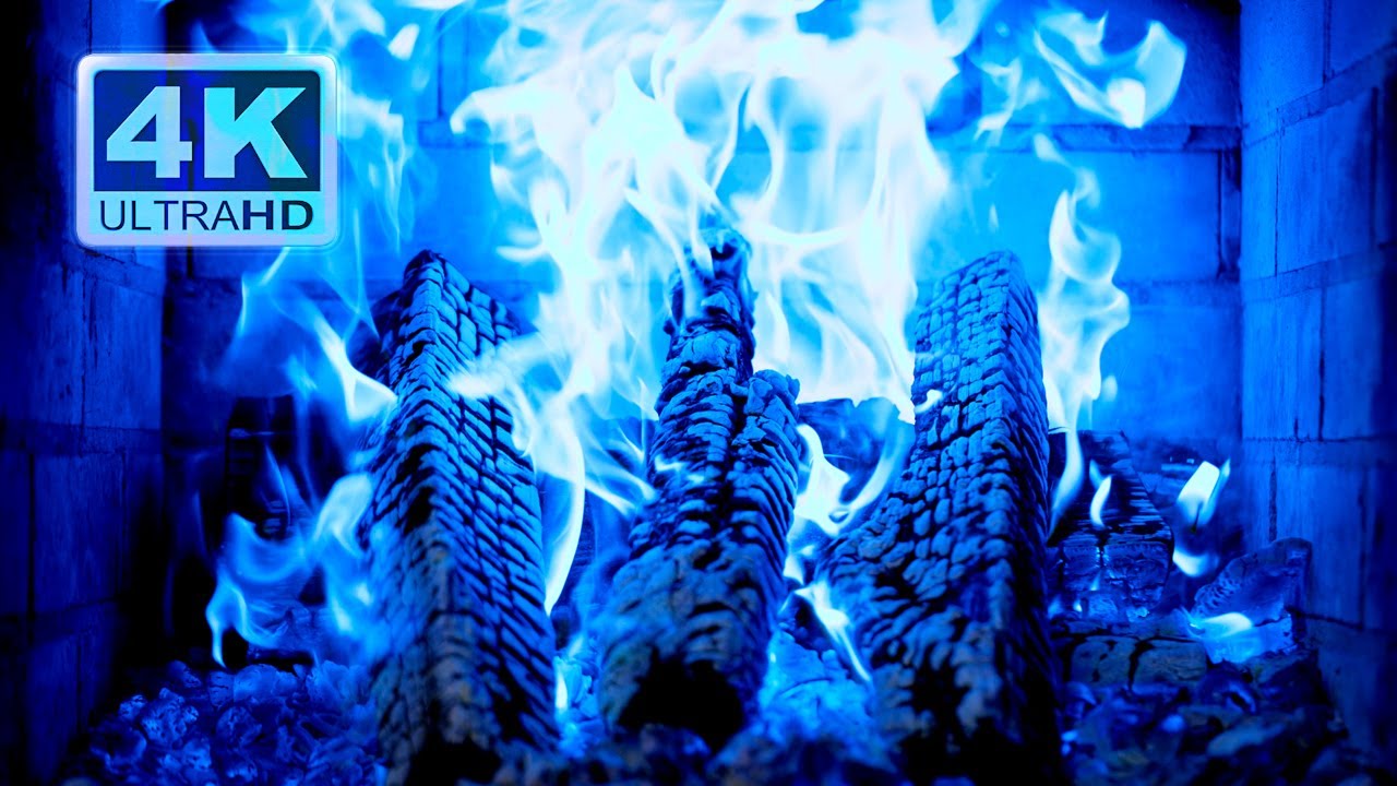 🔥 Cozy BLUE FIREPLACE 4K! Magic Fireplace Burning with blue flames (12 HOURS)