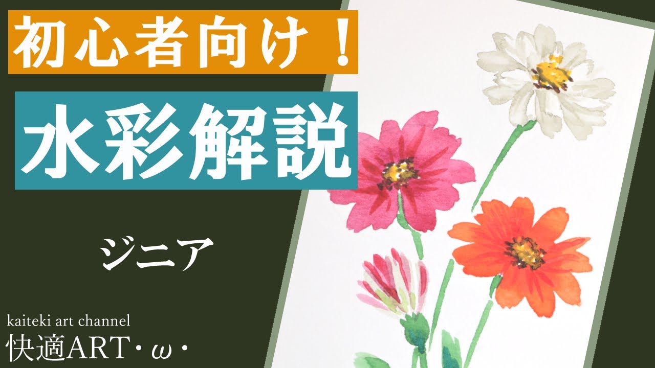 【初心者向け水彩】ジニア🎨１５分で描く簡単な花の描き方解説