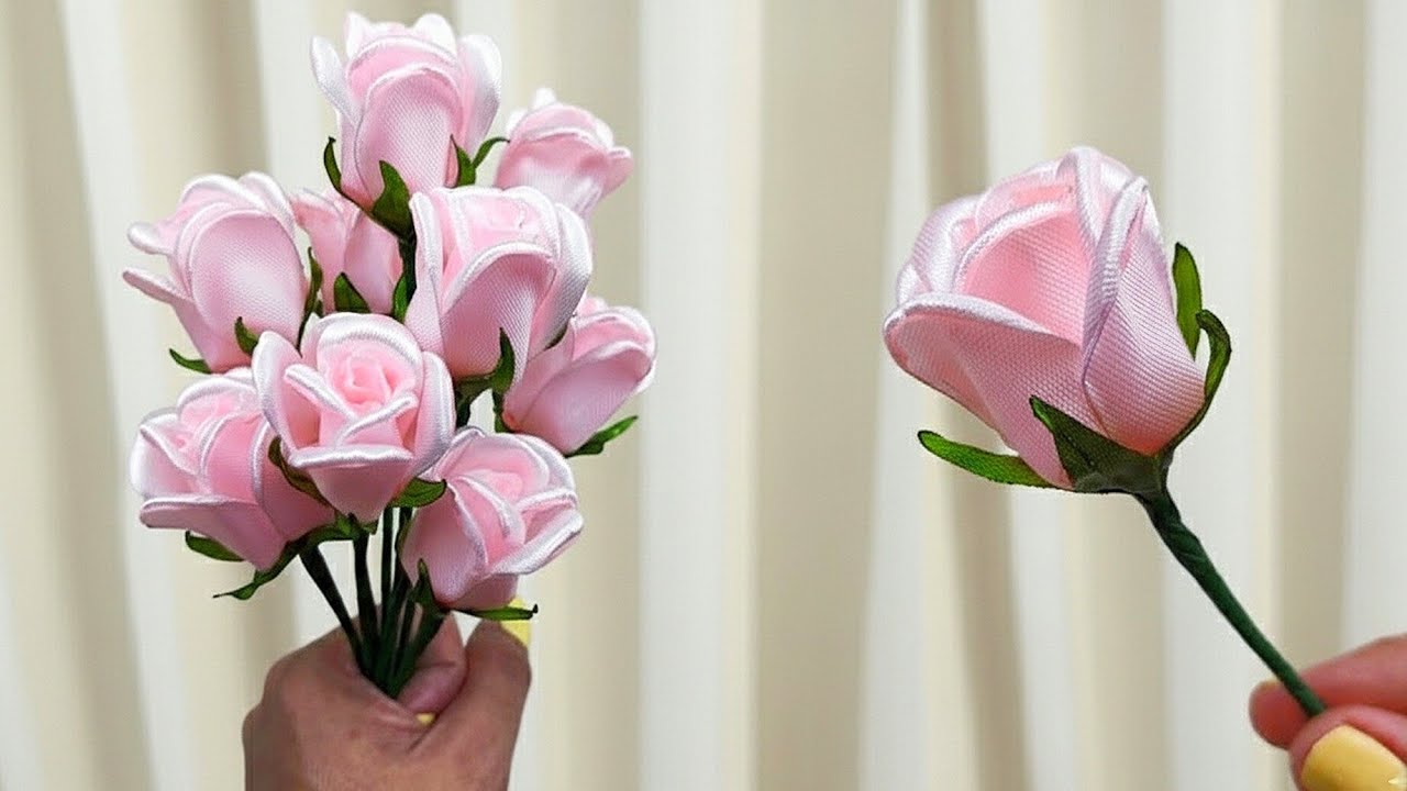 DIY satin ribbon roses/how to make beautifull flower with satin ribbon easily