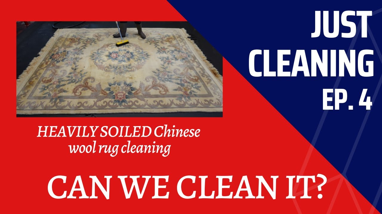 Washing a VERY STAINED Chinese Wool Rug - We had to power wash the fringes! | “Just Cleaning” Ep 4