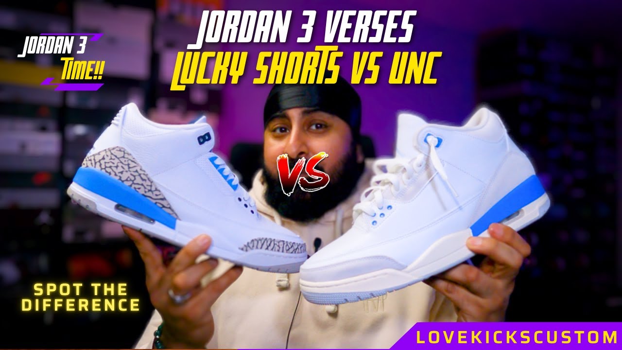 JORDAN 3 UNC VS LUCKY SHORTS! ARE THESE PRACTICALLY THE SAME!