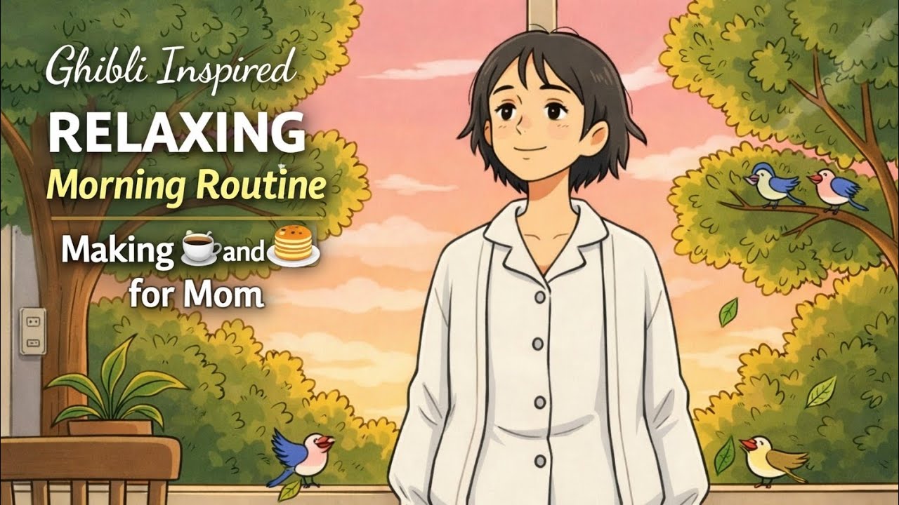 Ghibli Inspired RELAXING Morning Routine Making ☕ & 🥞 for Mom #aianimation #ghibli #ghiblistyle