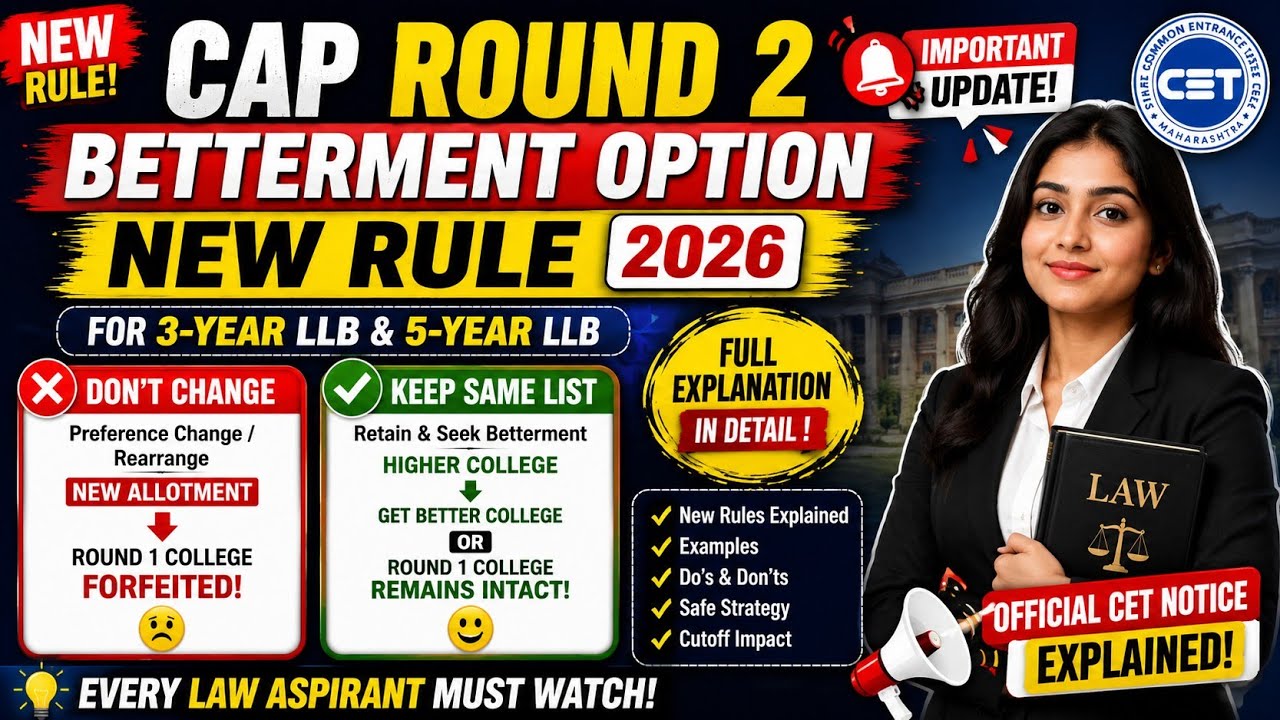 MHCET CAP Round 2 2026 🚨 NEW Betterment Rule | 3-Year & 5-Year LLB | College Seat Safe or Forfeited?