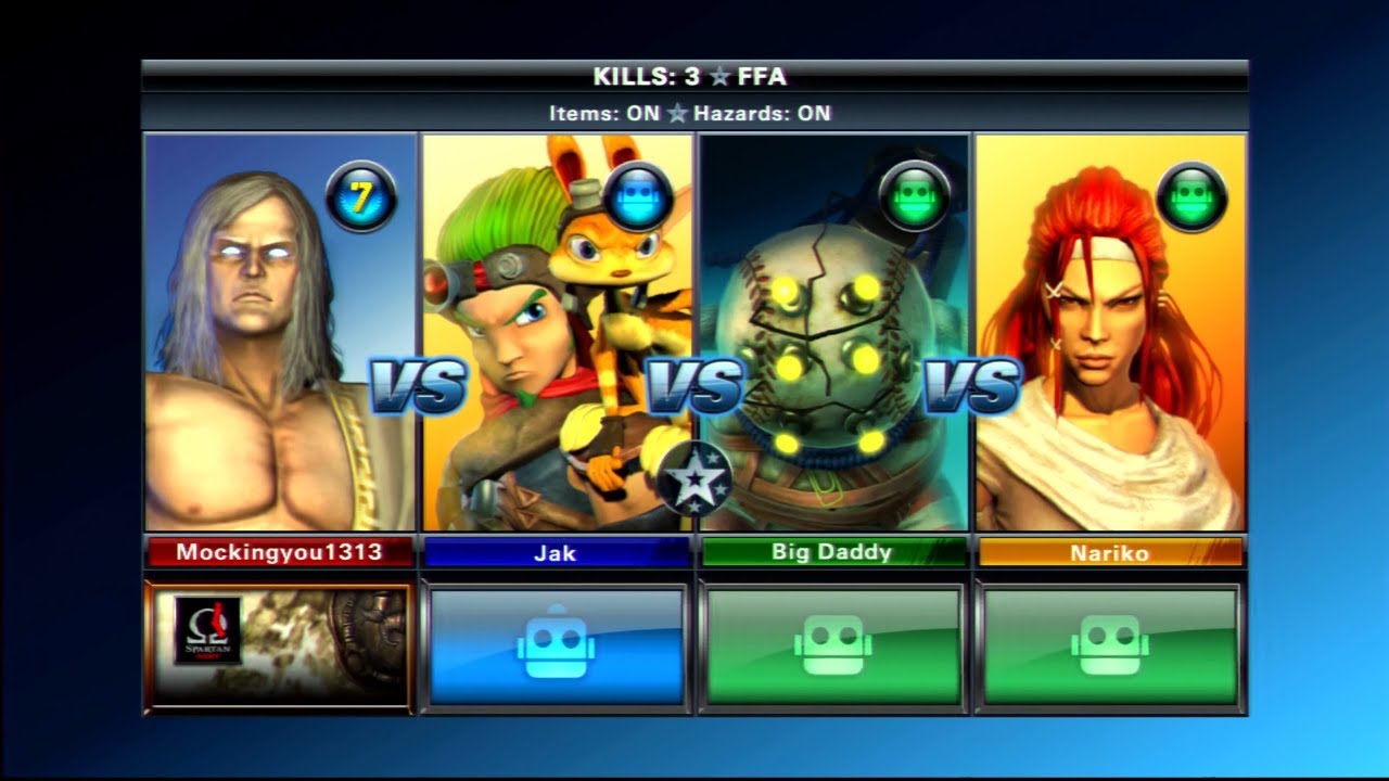 Playstation  All-Stars Battle Royale  ZEUS vs Jak vs Big Daddy vs Nariko   .