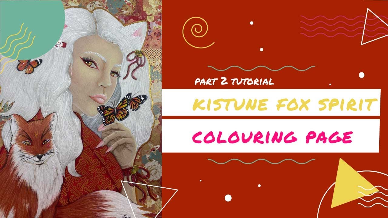 Part 2 tutorial Kitsune Fox Spirit Coloring Page 