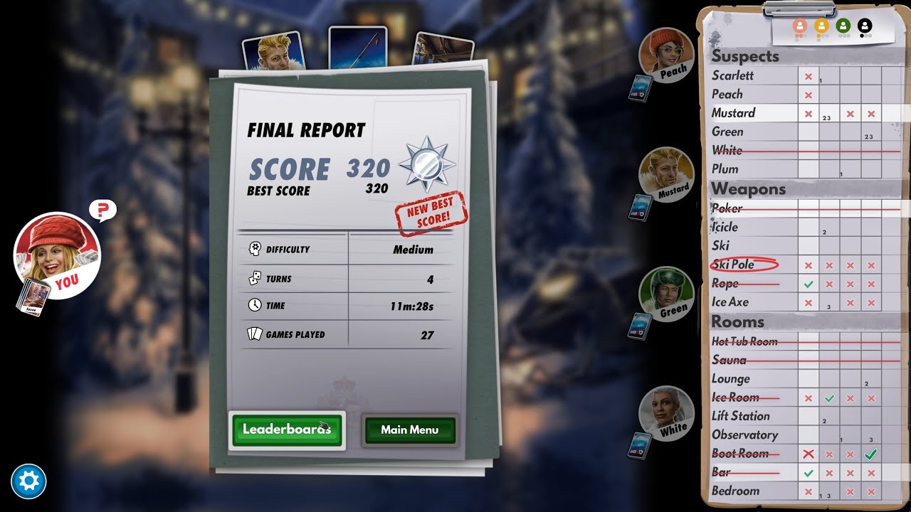 Clue/Cluedo: Classic Edition - Singleplayer, versus Medium AI.