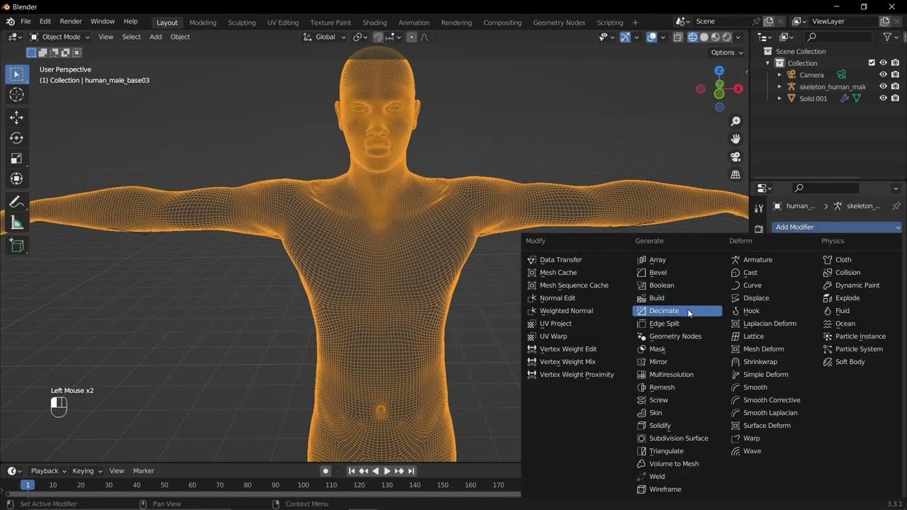 Reduce the polygons count of an object in Blender
