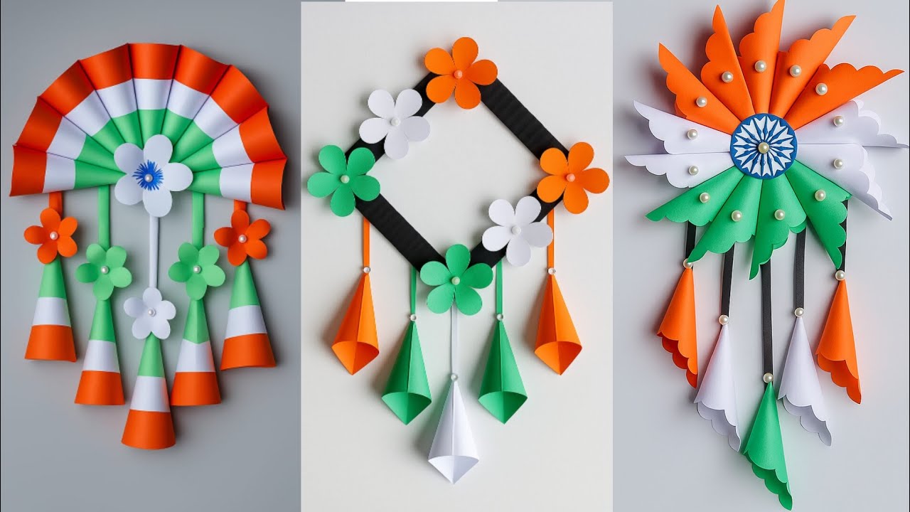 3 Beautiful Independence Day Wall hanging Craft / Tricolor wall decoration ideas / 15th August craft