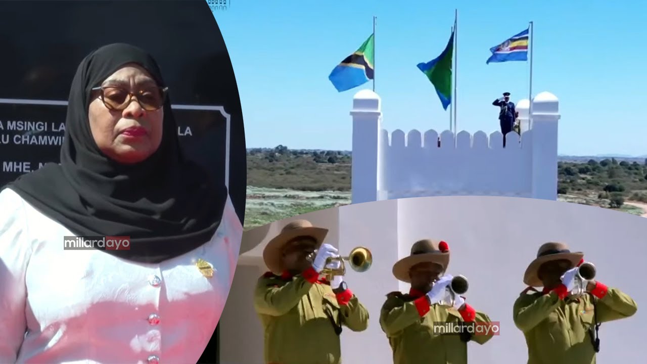 RAIS SAMIA AKISHUHUDIA BENDERA ZIKIPANDISHWA IKULU MPYA YA CHAMWINO