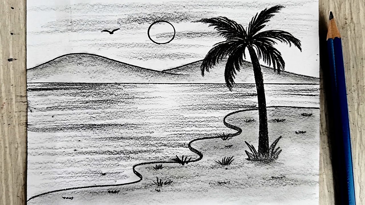 رسم سهل | اسهل رسم منظر بالقلم الرصاص فقط / رسم منظر طبيعي | رسم | رسم 🎨 |easy drawing