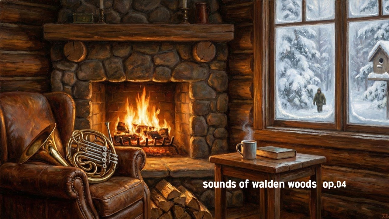 창밖의 겨울 손님과 붉게 타오르는 난로의 온기 | 눈 덮인 오두막 (Snowy Cabin)Sounds of Walden Woods  Op.04