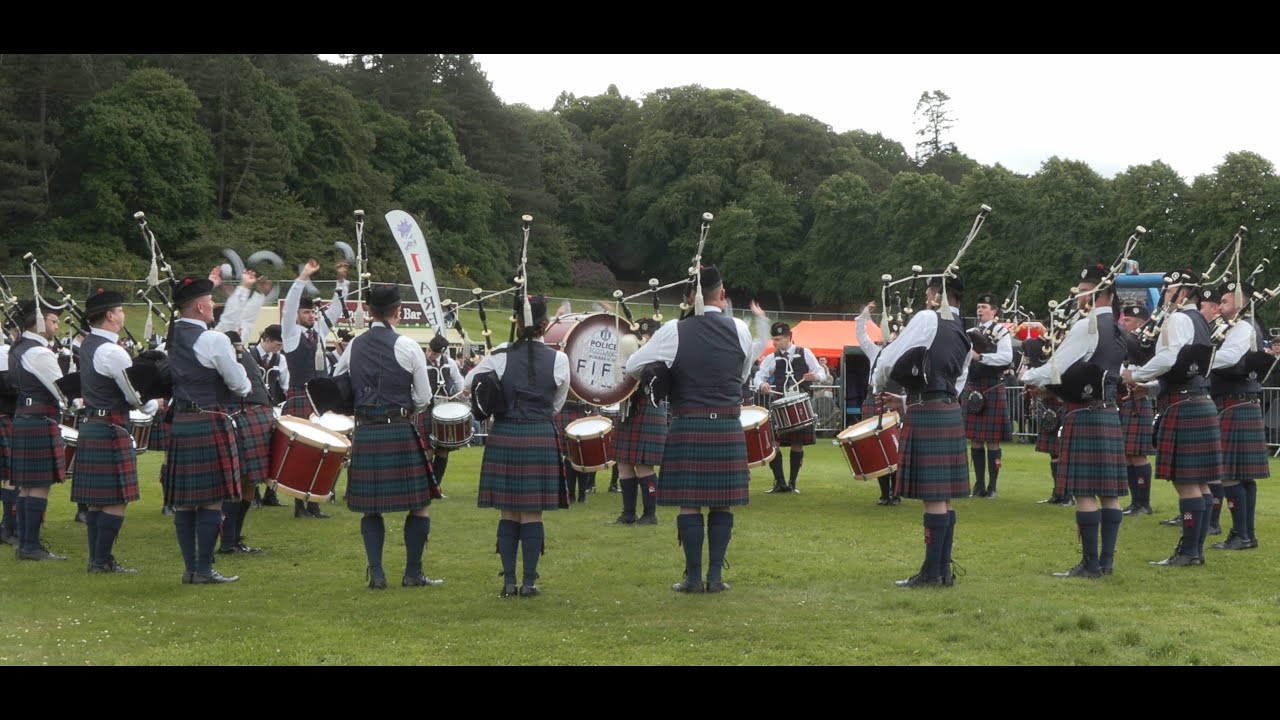 Police Scotland Fife Pipe Band at the Forres British Championships 2024 - Best Drum Corps.