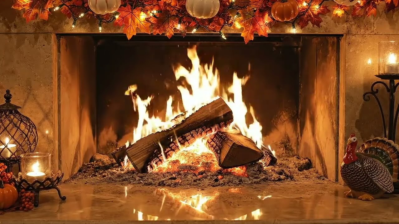 Elegant Thanksgiving Fireplace Ambience 🔥 | Modern Hearth with Crackling Fire | Cozy Autumn Ambience