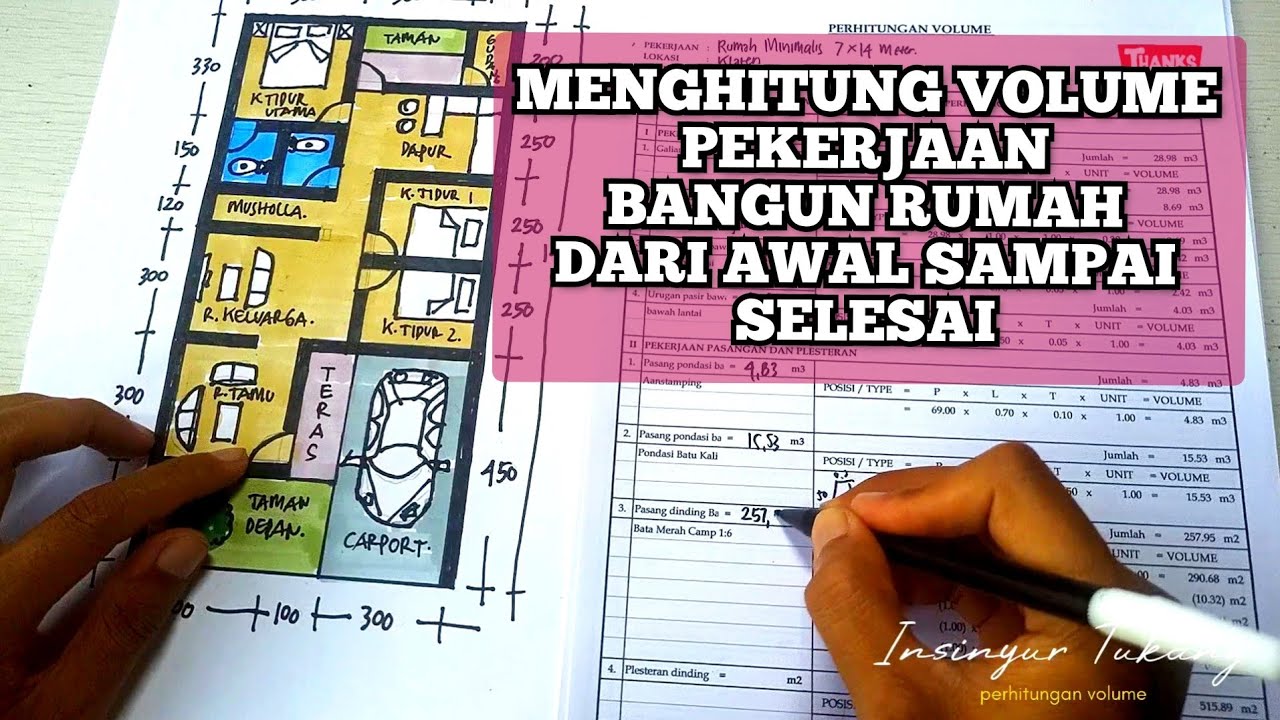 CARA MENGHITUNG VOLUME PEKERJAAN BANGUN RUMAH DARI AWAL SAMPAI SELESAI 🔴 RUMAH 7X14 METER